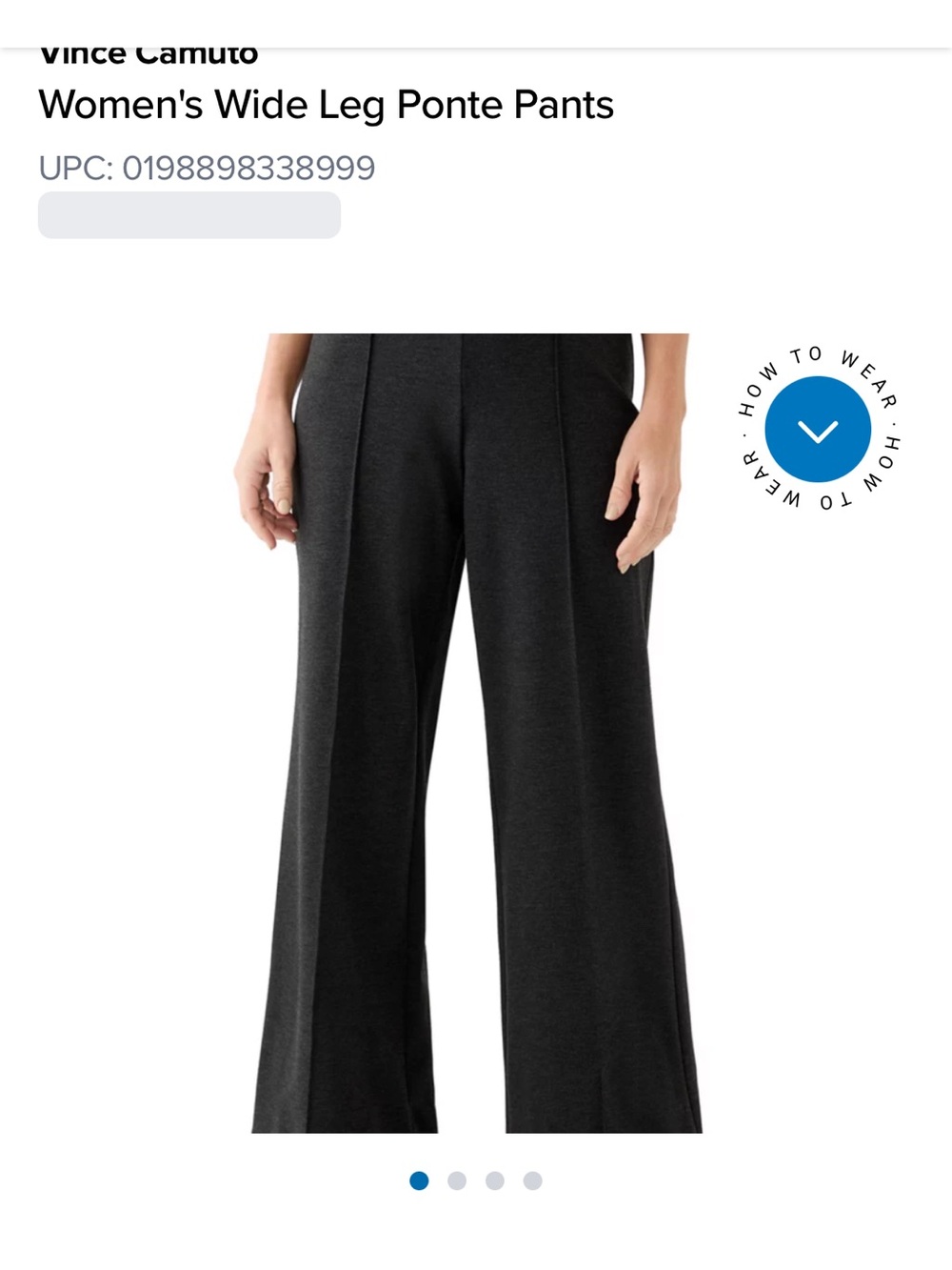 Vince Camuto Charcoal Black Wide-Leg Ponte Pants